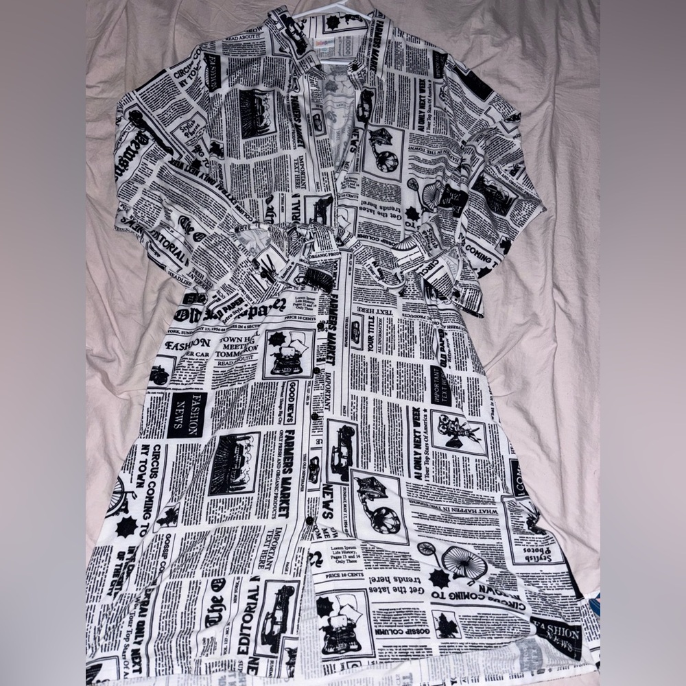 LuLaRoe Ellie Black and White Newspaper Print Dress